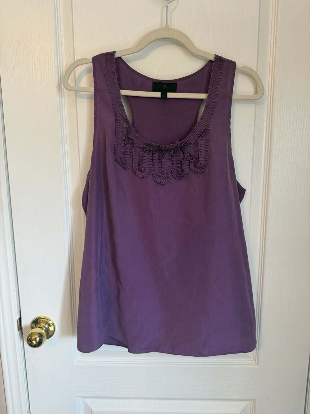 Banana Republic Purple Silk Racerback Tank Top with Ruffle Neckline